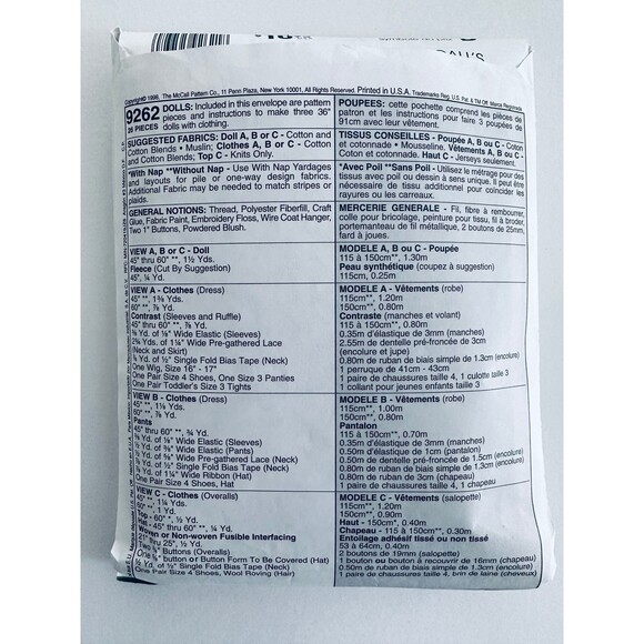 McCalls 9262 Time Out Dolls Sewing Pattern CUT/COMPLETE 1998. - Picture 2 of 2